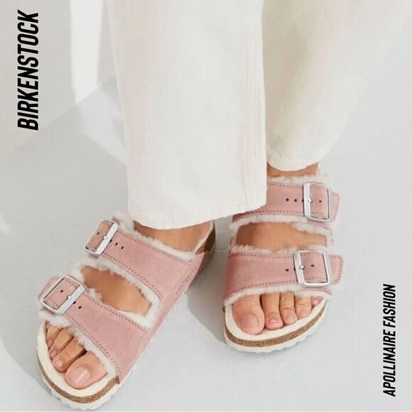 BIRKENSTOCK ARIZONA SHEARLING SANDALS NWT IN PINK CLAY VARIOUS SIZES - Picture 1 of 5